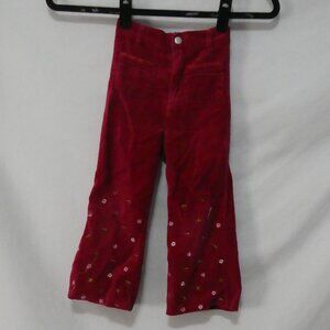 RASCALS size 3 Red Cotton Velour Pants With Stitched Flower Leg Bottom Detail